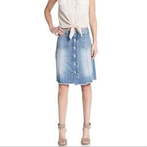 Mcguire Denim Button Front Colombier Skirt 24 Light Wash Raw Hem Michelada 20”